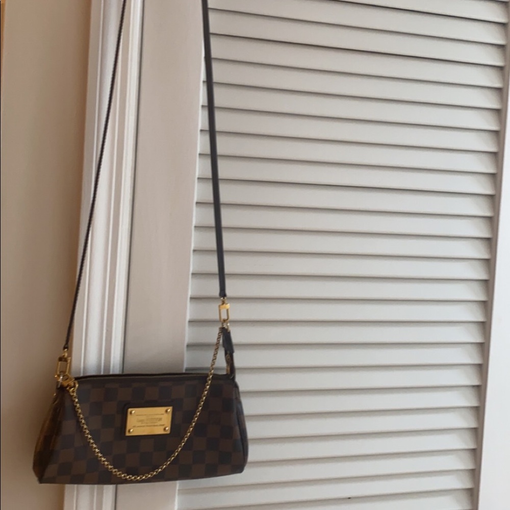 Louis Vuitton Damier Ebene Eva Pochette Shoulder Bag w/ Strap - Picture 10 of 12